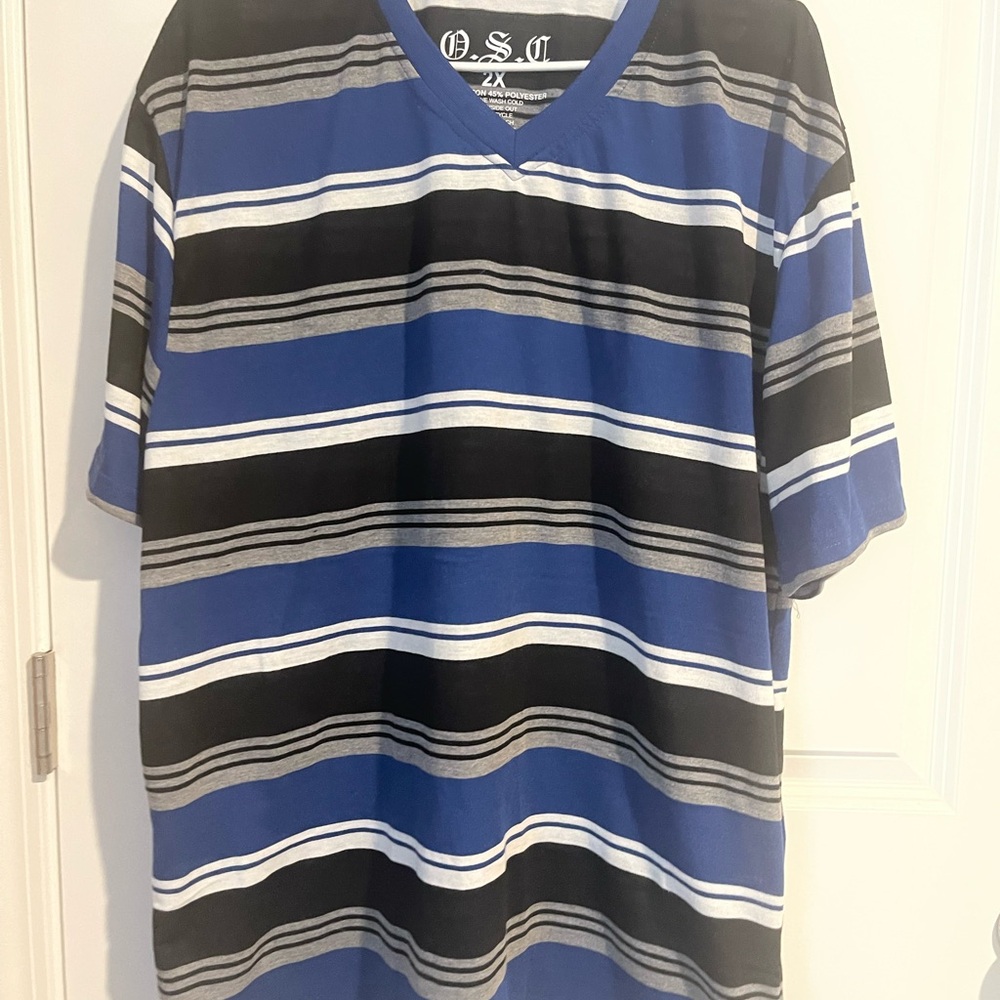 Men's Blue and Black Striped Shirt